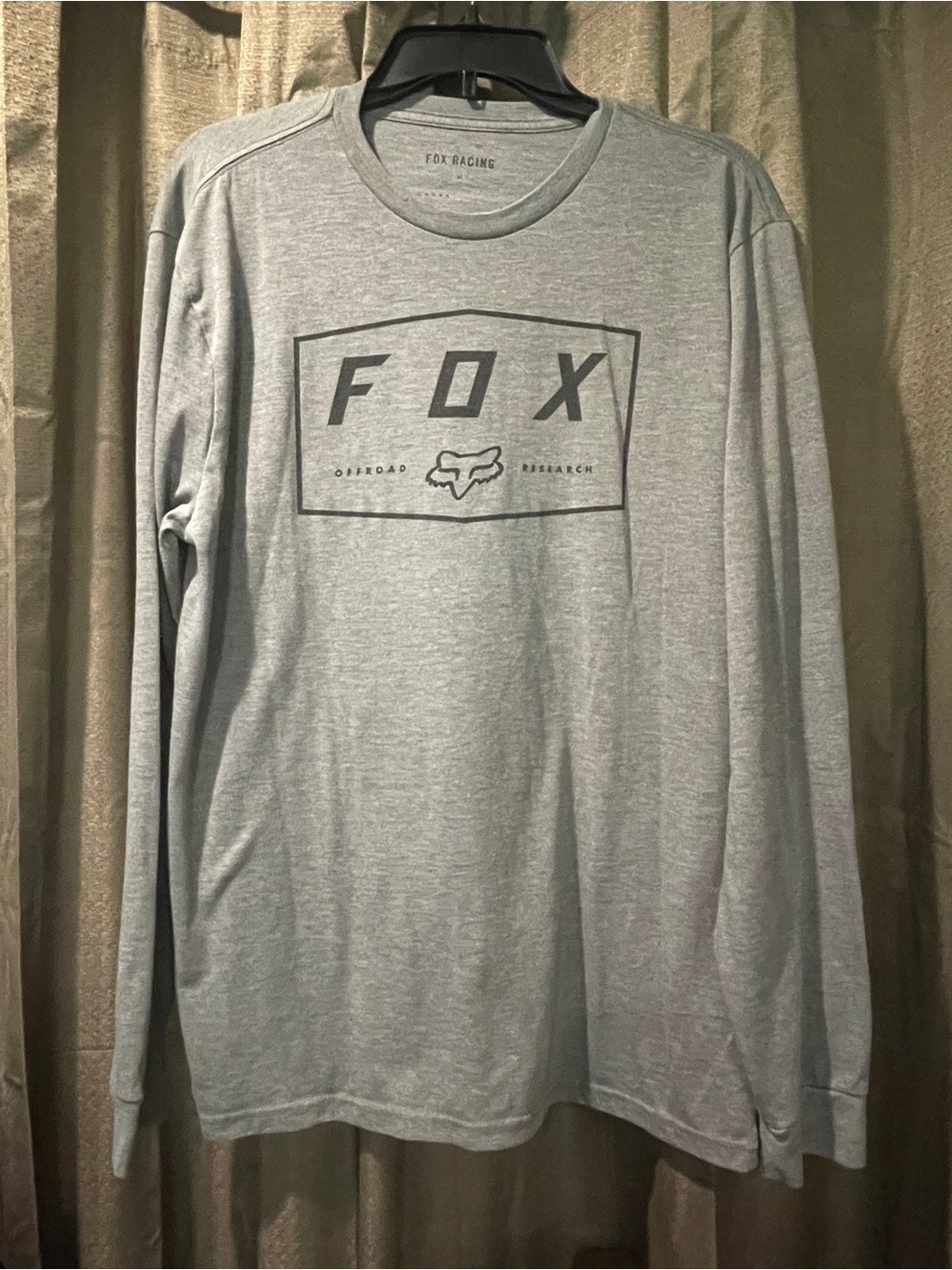 Fox Men’s Long Sleeve Logo Tee - Heather Gray with Black Print Size Large